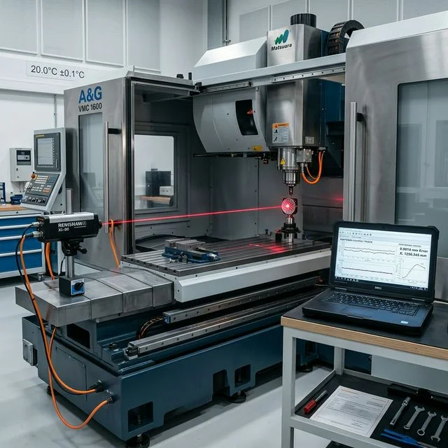 Laser interferometer validating a CNC machine axis